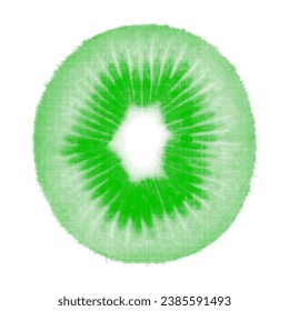 Kiwi cut fruit, one, isolated, from circle dots of different sizes on white background