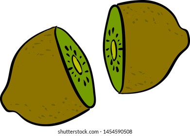 Kiwi cortó por la mitad, ilustración, vector sobre fondo blanco.