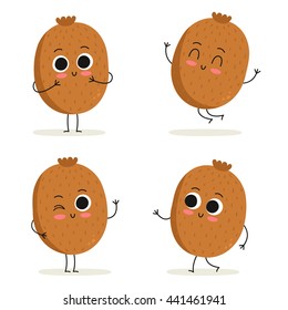 Kiwi. Cute fruit vector character set isolated on white