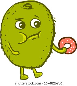 Kiwi con donut, ilustración, vector sobre fondo blanco.