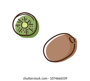 Kiwi doodle sketch illustration. Vector hand drawn outline fruit icon. Watercolor effect
