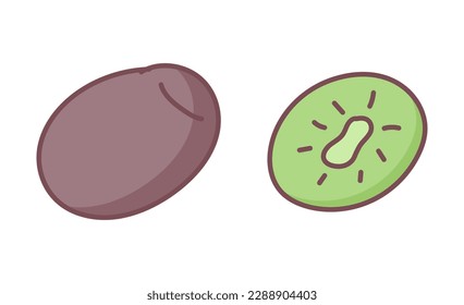 Dibujo del dibujo del doodle Kiwi. Icono del doodle de fruta dibujado a mano con contorno vectorial. Efecto acuarela