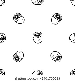 Kiwi doodle vector seamless pattern on white background