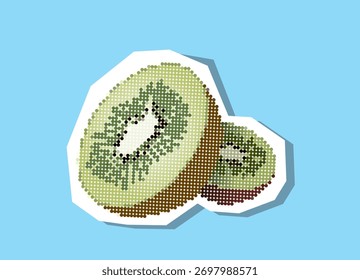 Kiwi, elemento de colagem pontilhado em vetor de papel rasgado com pontilhismo.	