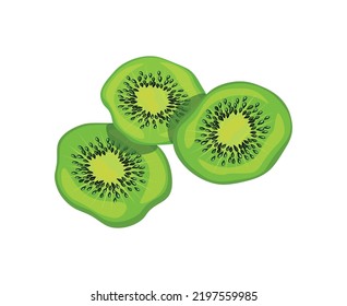 Frutos secos de Kiwi aislados en fondo blanco. Ilustración vectorial de kiwi verde en estilo plano. Icono de kiwi. Aperitivos saludables. Estilo de la caricatura