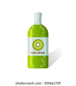 Kiwi drink bottle with fresh juicy kiwi fruit depicted on label