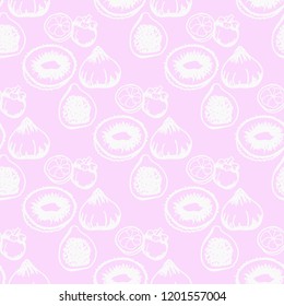 kiwi, figs, mangosteen tropical fruit seamless abstract pattern