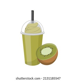 Kiwi flavored fruit smoothie with cream isolated on white background