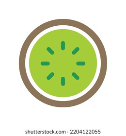 Kiwi food organic fruit or Chinese gooseberry half cross section closeup. vegan vegetarian icon silhouette outline color for food apps and website. Vector illustration filled outline style EPS10