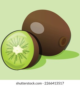 Kiwi fresh  fruit and half. Vector illustration cartoon flat icon isolated on white background.