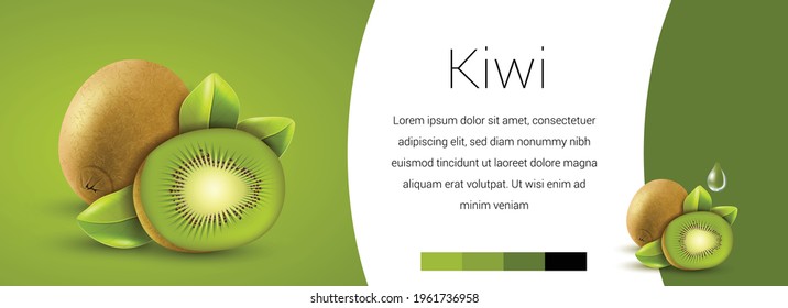 Kiwi fresh fruits and splashes, 3d vector icon set. Sweet tropical fruits 3d vector realistic, high quality