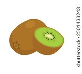 Kiwi. Fresh whole kiwi and half kiwi fruit vector illustration.