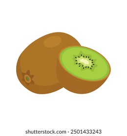 Kiwi. Fresh whole kiwi and half kiwi fruit vector illustration.