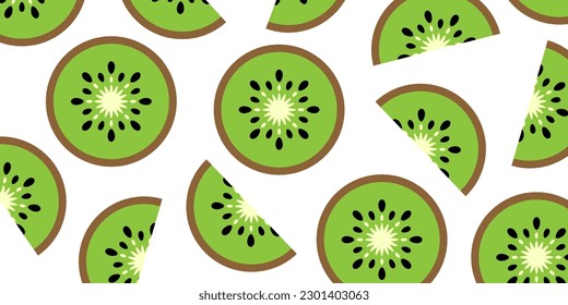 Kiwi fruit backdrop. Kiwi pattern illustration for design. Healthy lifestyle and healthy nutrition. Delicious background. Vector EPS 10