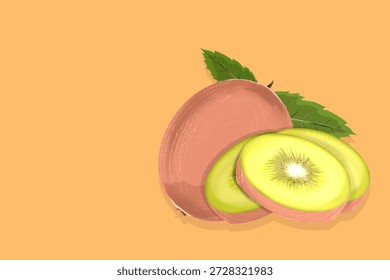 Fundo de kiwi com folhas e algumas fatias