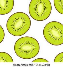 Kiwi fruit background. Vector seamless pattern with tropical fruit slices. Flat illustration.