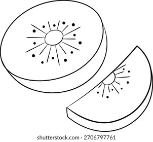 Kiwi-Frucht schwarz-weiß, Vektorgrafik