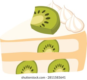 Kiwi fruit cake illustration with cream layers and kiwi garnish