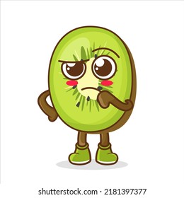 Kiwi Fruit cartoon mascot character in a confused gesture