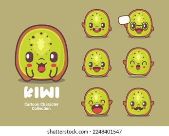 kiwi fruit cartoon. vector illustration with different expressions