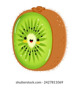 Kiwi fruit character. Vector hand drawn cartoon kawaii character illustration icon. Isolated on white background. Kiwi fruit character concept