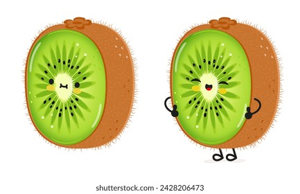 Kiwi fruit character. Vector hand drawn cartoon kawaii character illustration icon. Isolated on white background. Kiwi fruit character concept