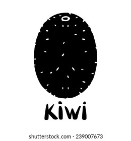 Kiwi fruit closeup black icon isolated on white background, art logo design 