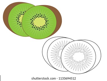Kiwi fruit. Coloring page, game for kids. Vector illustration.