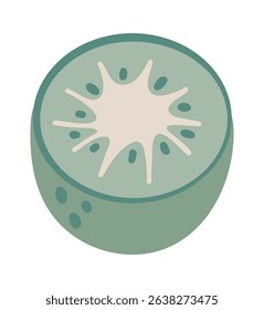 Kiwi fruit cut in half showing seeds, pulp and skin in a minimalist and pastel color palette, ideal for healthy eating and lifestyle projects