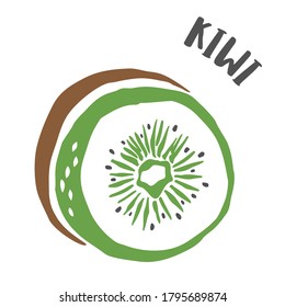 Kiwi fruit drawing hand painted with ink brush isolated on white background. Vector illustration