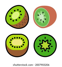 Kiwi fruit emoji flat icon collection isolated vector illustration on white background