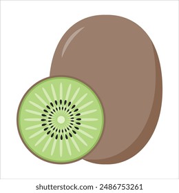 Kiwi Fruit in Flat Illustration Isolated on White Background