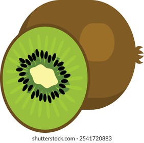 Kiwi Fruit Flat Style Vetor Ícone Inteiro e Cortado
