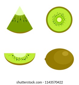 Kiwi fruit food slice icons set. Flat illustration of 4 kiwi fruit food slice vector icons isolated on white