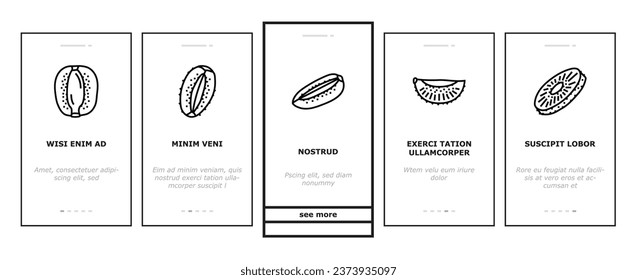 kiwi fruit green fresh slice onboarding mobile vector. juicy healthy, food ripe, sweet cut, vegetarian half, freshness organic, ingredient kiwi fruit green fresh slice illustrations