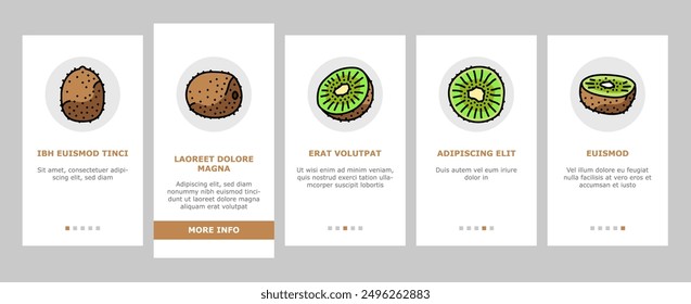 kiwi fruit green fresh slice onboarding mobile vector. juicy healthy, food ripe, sweet cut, vegetarian half, freshness organic, ingredient kiwi fruit green fresh slice illustrations