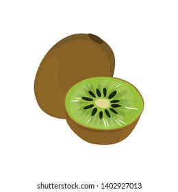 Kiwi fruit and half kiwi isolated on a white background