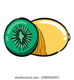 Kiwi fruit halftone icon hand drawn color vector illustration