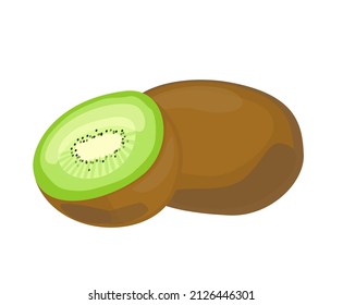 Kiwi fruit. Kiwi icon in cartoon style. Two kiwis, whole and half