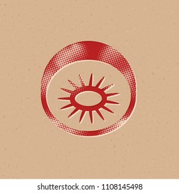 Kiwi fruit icon in halftone style. Grunge background vector illustration.