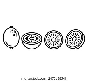 kiwi fruit icons symbol vector design simple line black whtie flat illustration collection sets