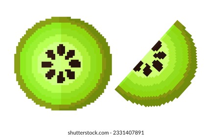 Kiwi fruit illustration with pixel theme on white background