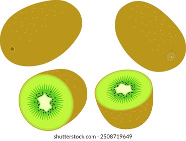 Kiwi conjunto de ilustração de frutas 1.
Um conjunto de kiwis e pedaços cortados.