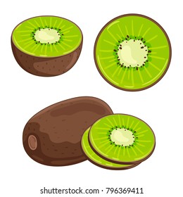 Kiwi fruit isolated on white background.  Kiwi fruit slice art logo design