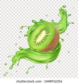 Kiwi fruit juice realistic splash vector icon illustration