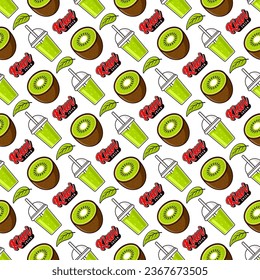 Kiwi fruit juice seamless pattern background illustration for label product, shop logo, stamp, banner, and more