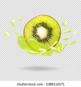 Kiwi fruit juice splash 3d  vector realistic illustration 