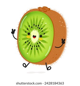 Kiwi fruit jumping character. Vector hand drawn cartoon kawaii character illustration icon. Isolated on white background. Kiwi fruit character concept