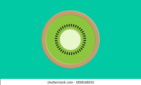 Kiwi fruit, kiwifruit or Chinese gooseberry half cross section flat color vector icon for food apps and websites.