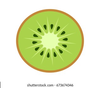 Kiwi fruit, kiwifruit or Chinese gooseberry half cross section flat color vector icon for food apps and websites